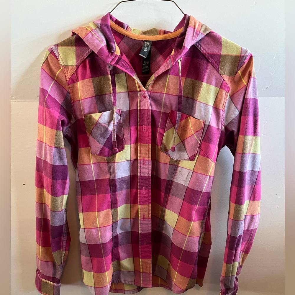 Lovely pink checked hoodie shirt, long sleeved, tailored